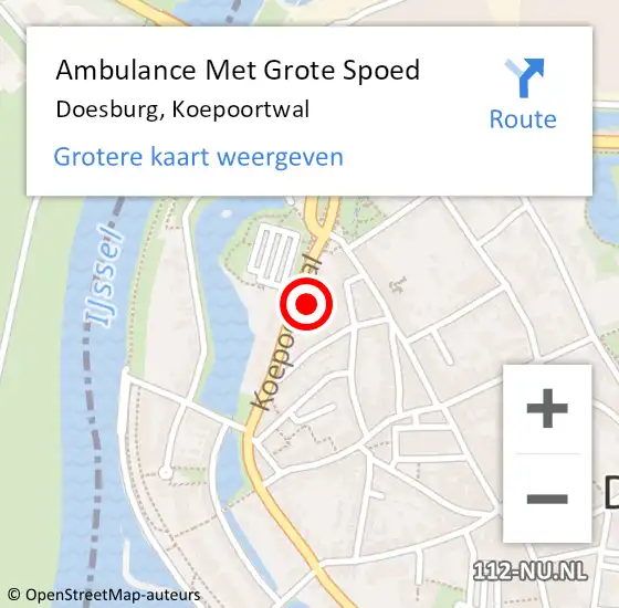 Locatie op kaart van de 112 melding: Ambulance Met Grote Spoed Naar Doesburg, Koepoortwal op 27 februari 2022 11:54