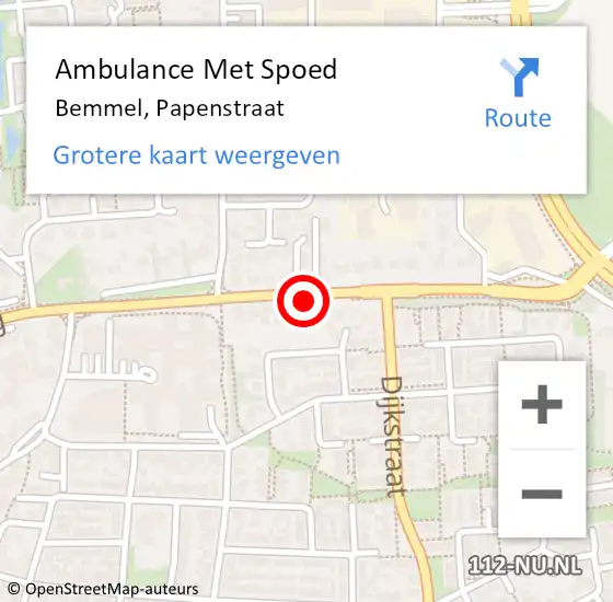 Locatie op kaart van de 112 melding: Ambulance Met Spoed Naar Bemmel, Papenstraat op 27 februari 2022 13:20