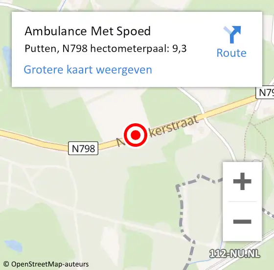 Locatie op kaart van de 112 melding: Ambulance Met Spoed Naar Putten, N798 hectometerpaal: 9,3 op 27 februari 2022 16:14