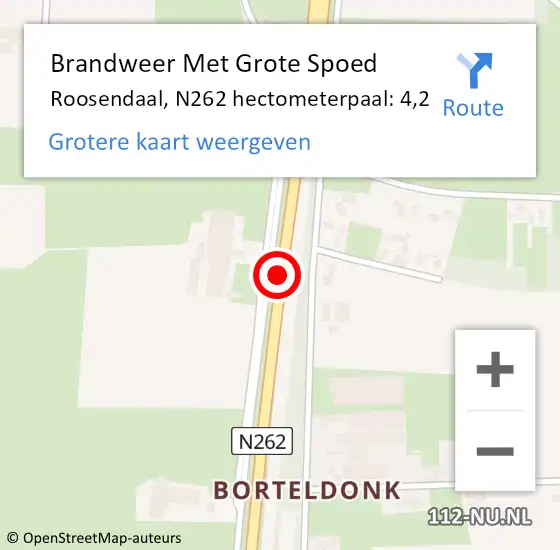 Locatie op kaart van de 112 melding: Brandweer Met Grote Spoed Naar Roosendaal, N262 hectometerpaal: 4,2 op 27 februari 2022 19:56