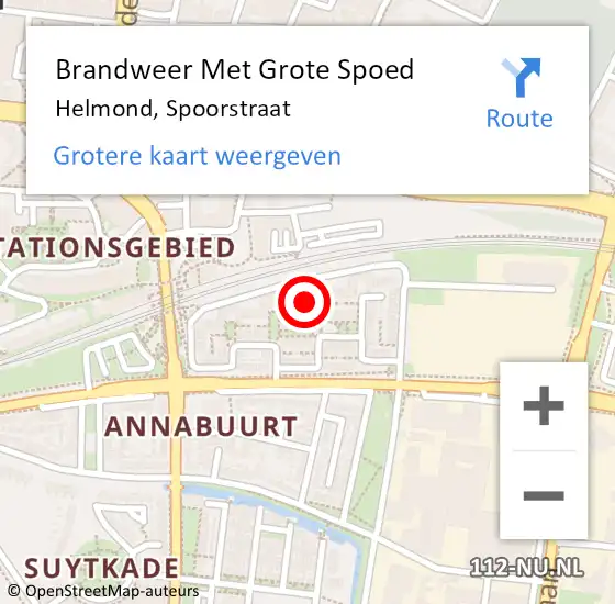Locatie op kaart van de 112 melding: Brandweer Met Grote Spoed Naar Helmond, Spoorstraat op 28 februari 2022 00:09