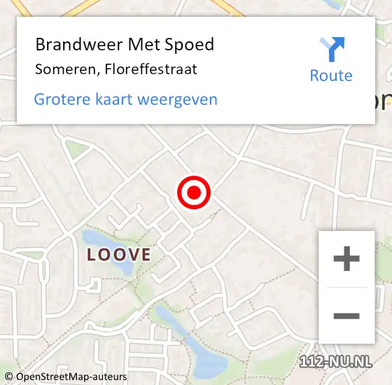 Locatie op kaart van de 112 melding: Brandweer Met Spoed Naar Someren, Floreffestraat op 28 februari 2022 01:04