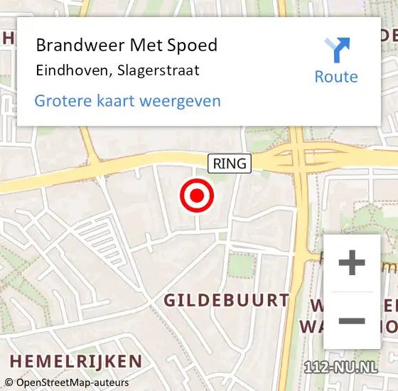 Locatie op kaart van de 112 melding: Brandweer Met Spoed Naar Eindhoven, Slagerstraat op 28 februari 2022 09:58