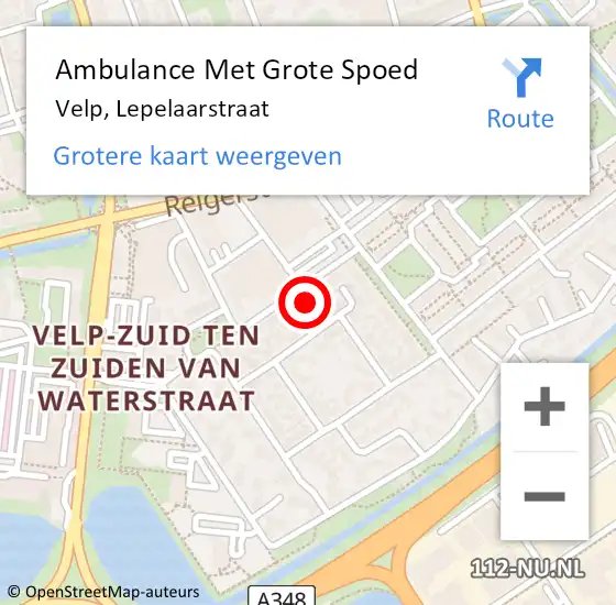 Locatie op kaart van de 112 melding: Ambulance Met Grote Spoed Naar Velp, Lepelaarstraat op 28 februari 2022 11:42