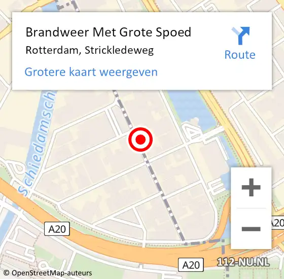 Locatie op kaart van de 112 melding: Brandweer Met Grote Spoed Naar Rotterdam, Strickledeweg op 28 februari 2022 12:44