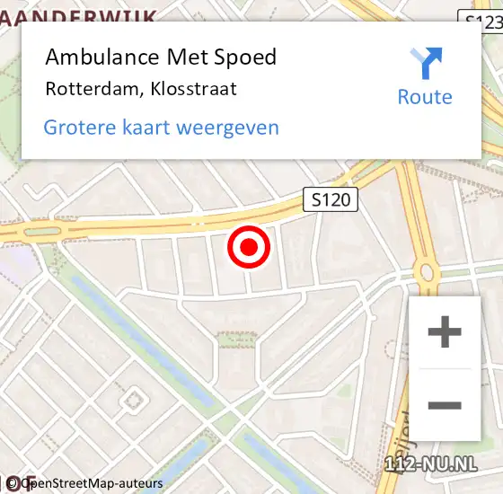 Locatie op kaart van de 112 melding: Ambulance Met Spoed Naar Rotterdam, Klosstraat op 28 februari 2022 13:30