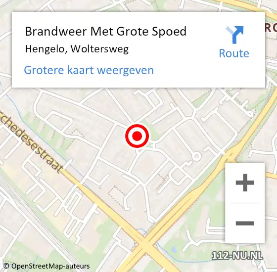 Locatie op kaart van de 112 melding: Brandweer Met Grote Spoed Naar Hengelo, Woltersweg op 28 februari 2022 13:58
