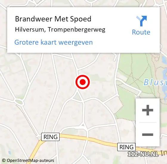 Locatie op kaart van de 112 melding: Brandweer Met Spoed Naar Hilversum, Trompenbergerweg op 28 februari 2022 17:27