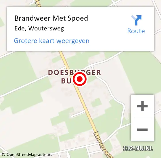 Locatie op kaart van de 112 melding: Brandweer Met Spoed Naar Ede, Woutersweg op 28 februari 2022 17:50