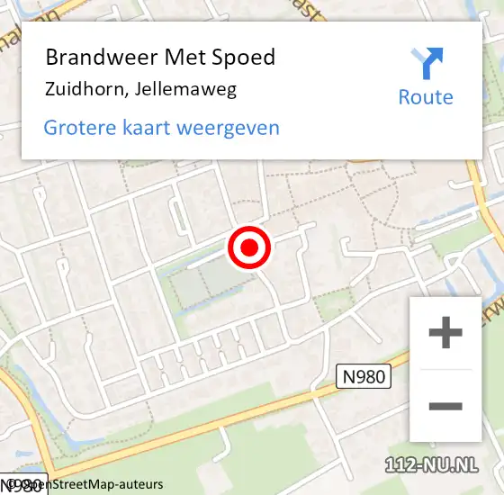 Locatie op kaart van de 112 melding: Brandweer Met Spoed Naar Zuidhorn, Jellemaweg op 28 februari 2022 19:40