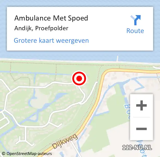 Locatie op kaart van de 112 melding: Ambulance Met Spoed Naar Andijk, Proefpolder op 28 februari 2022 21:02
