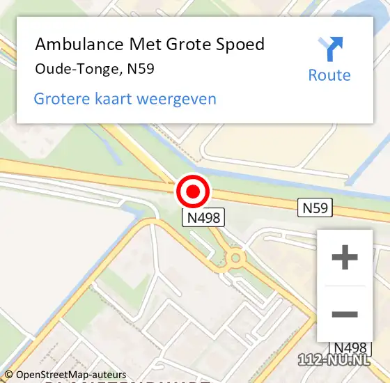 Locatie op kaart van de 112 melding: Ambulance Met Grote Spoed Naar Oude-Tonge, N59 L hectometerpaal: 49,8 op 9 juli 2014 21:29