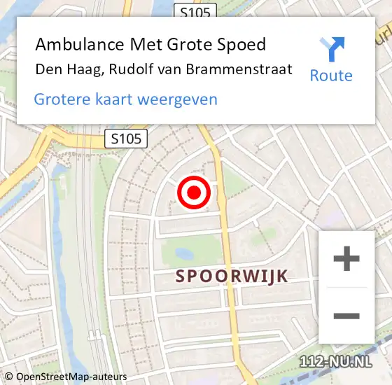 Locatie op kaart van de 112 melding: Ambulance Met Grote Spoed Naar Den Haag, Rudolf van Brammenstraat op 1 maart 2022 01:21