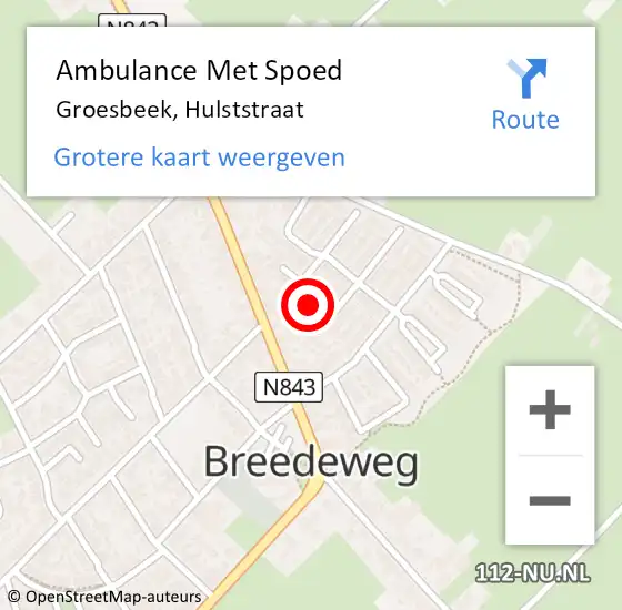 Locatie op kaart van de 112 melding: Ambulance Met Spoed Naar Groesbeek, Hulststraat op 1 maart 2022 09:31