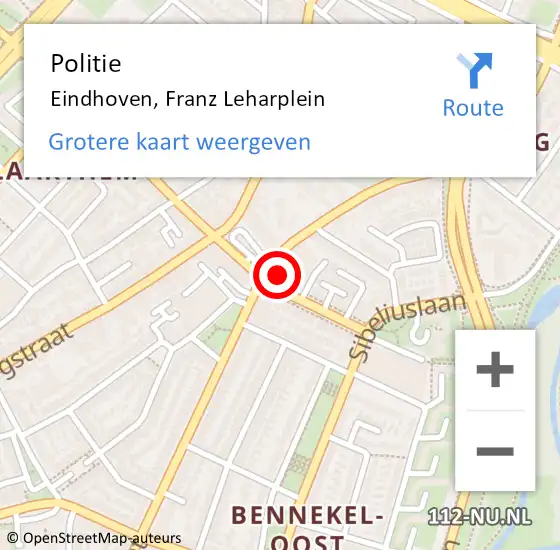 Locatie op kaart van de 112 melding: Politie Eindhoven, Franz Leharplein op 1 maart 2022 12:09