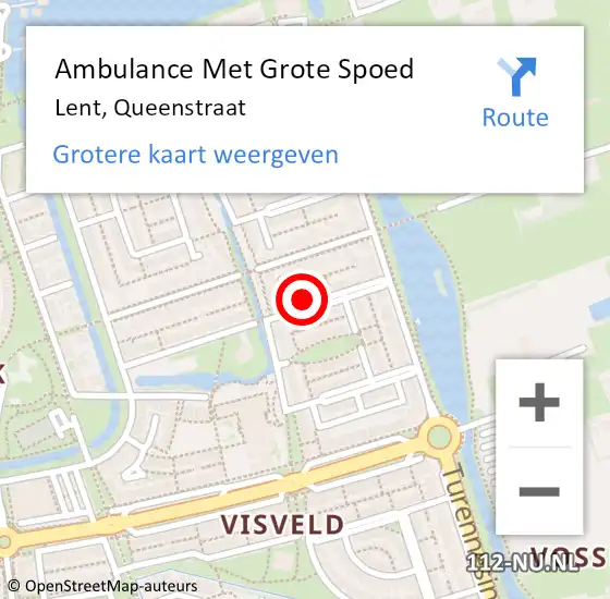Locatie op kaart van de 112 melding: Ambulance Met Grote Spoed Naar Lent, Queenstraat op 1 maart 2022 12:52