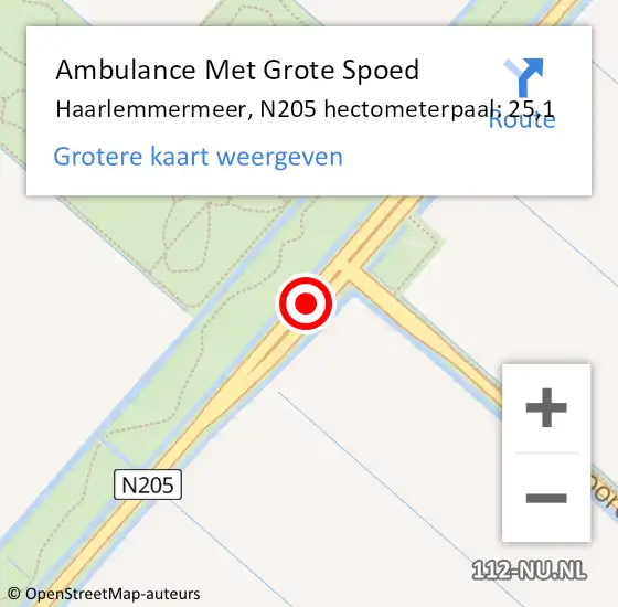 Locatie op kaart van de 112 melding: Ambulance Met Grote Spoed Naar Haarlemmermeer, N205 hectometerpaal: 25,1 op 1 maart 2022 12:54