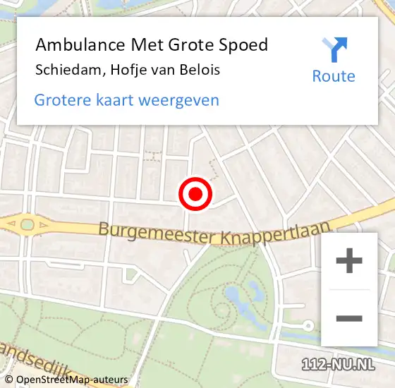 Locatie op kaart van de 112 melding: Ambulance Met Grote Spoed Naar Schiedam, Hofje van Belois op 1 maart 2022 14:15