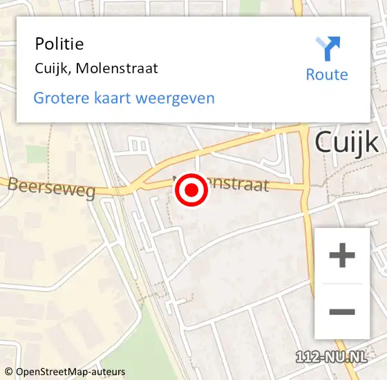 Locatie op kaart van de 112 melding: Politie Cuijk, Molenstraat op 1 maart 2022 15:02