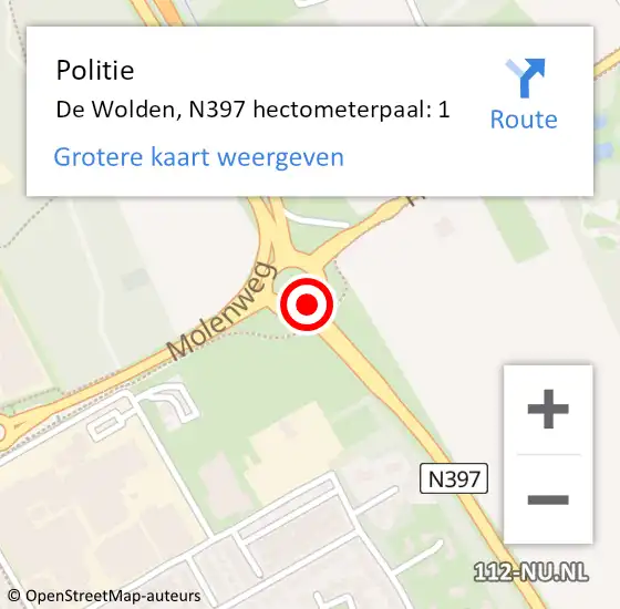 Locatie op kaart van de 112 melding: Politie De Wolden, N397 hectometerpaal: 1 op 1 maart 2022 17:44