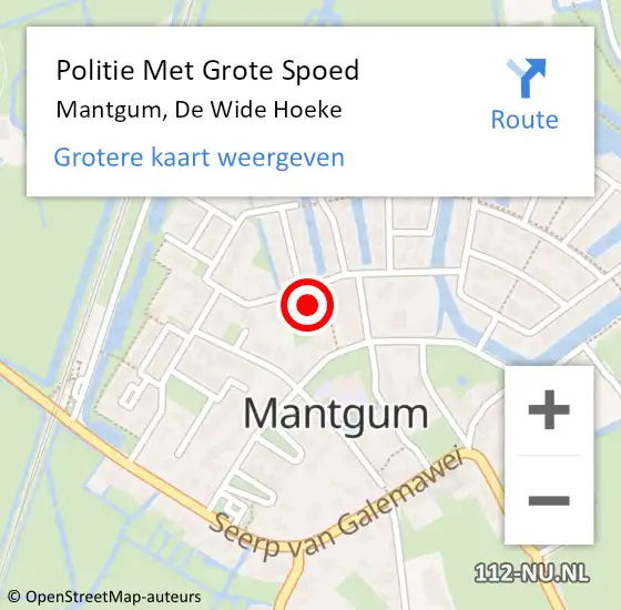 Locatie op kaart van de 112 melding: Politie Met Grote Spoed Naar Mantgum, De Wide Hoeke op 1 maart 2022 18:28