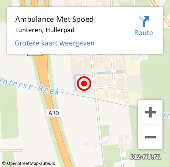 Locatie op kaart van de 112 melding: Ambulance Met Spoed Naar Lunteren, Hullerpad op 1 maart 2022 22:50