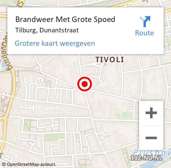 Locatie op kaart van de 112 melding: Brandweer Met Grote Spoed Naar Tilburg, Dunantstraat op 1 maart 2022 23:26