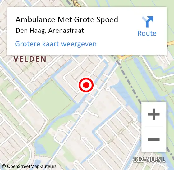 Locatie op kaart van de 112 melding: Ambulance Met Grote Spoed Naar Den Haag, Arenastraat op 2 maart 2022 00:39