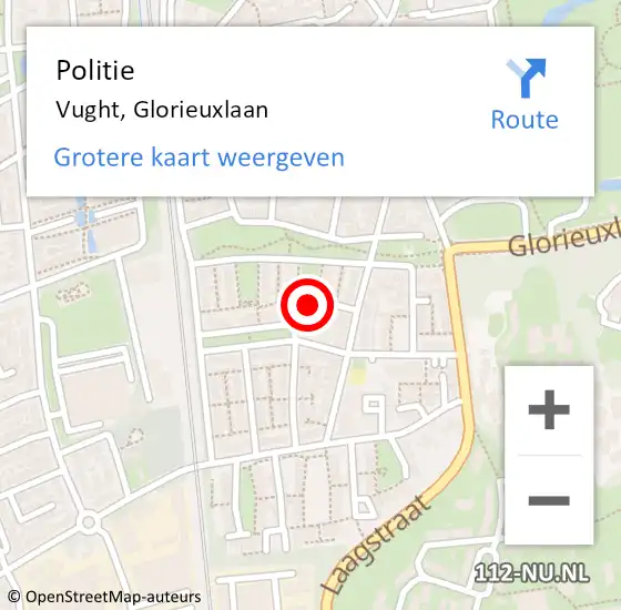 Locatie op kaart van de 112 melding: Politie Vught, Glorieuxlaan op 2 maart 2022 08:36