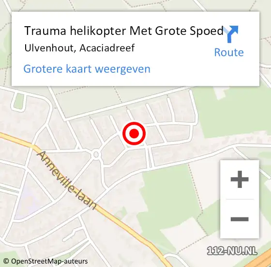 Locatie op kaart van de 112 melding: Trauma helikopter Met Grote Spoed Naar Ulvenhout, Acaciadreef op 2 maart 2022 08:50