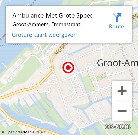 Locatie op kaart van de 112 melding: Ambulance Met Grote Spoed Naar Groot-Ammers, Emmastraat op 2 maart 2022 10:00