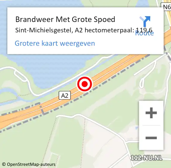 Locatie op kaart van de 112 melding: Brandweer Met Grote Spoed Naar Sint-Michielsgestel, A2 hectometerpaal: 119,6 op 2 maart 2022 11:59
