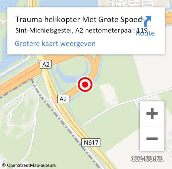 Locatie op kaart van de 112 melding: Trauma helikopter Met Grote Spoed Naar Sint-Michielsgestel, A2 hectometerpaal: 119 op 2 maart 2022 12:00