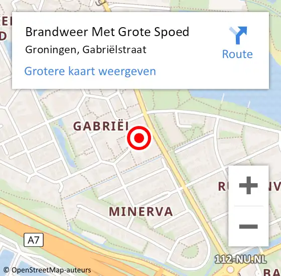 Locatie op kaart van de 112 melding: Brandweer Met Grote Spoed Naar Groningen, Gabriëlstraat op 2 maart 2022 13:16