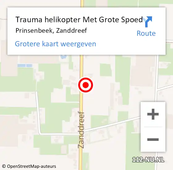 Locatie op kaart van de 112 melding: Trauma helikopter Met Grote Spoed Naar Prinsenbeek, Zanddreef op 2 maart 2022 14:18