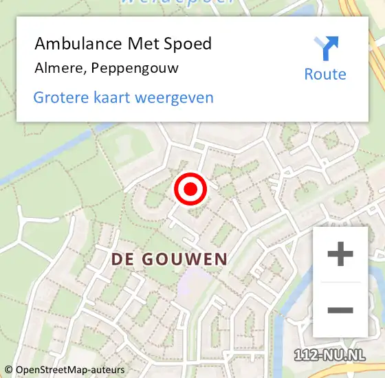 Locatie op kaart van de 112 melding: Ambulance Met Spoed Naar Almere, Peppengouw op 2 maart 2022 15:41