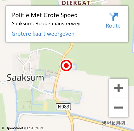 Locatie op kaart van de 112 melding: Politie Met Grote Spoed Naar Saaksum, Roodehaansterweg op 2 maart 2022 19:44