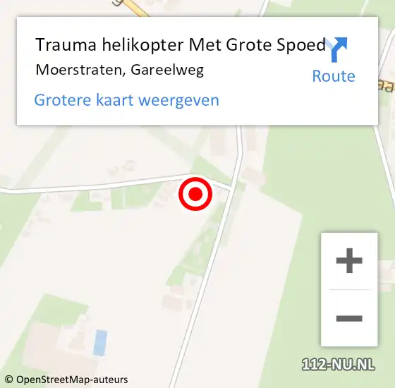 Locatie op kaart van de 112 melding: Trauma helikopter Met Grote Spoed Naar Moerstraten, Gareelweg op 3 maart 2022 06:43