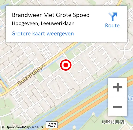 Locatie op kaart van de 112 melding: Brandweer Met Grote Spoed Naar Hoogeveen, Leeuweriklaan op 3 maart 2022 09:14