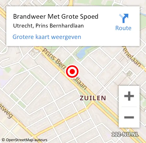 Locatie op kaart van de 112 melding: Brandweer Met Grote Spoed Naar Utrecht, Prins Bernhardlaan op 3 maart 2022 09:45
