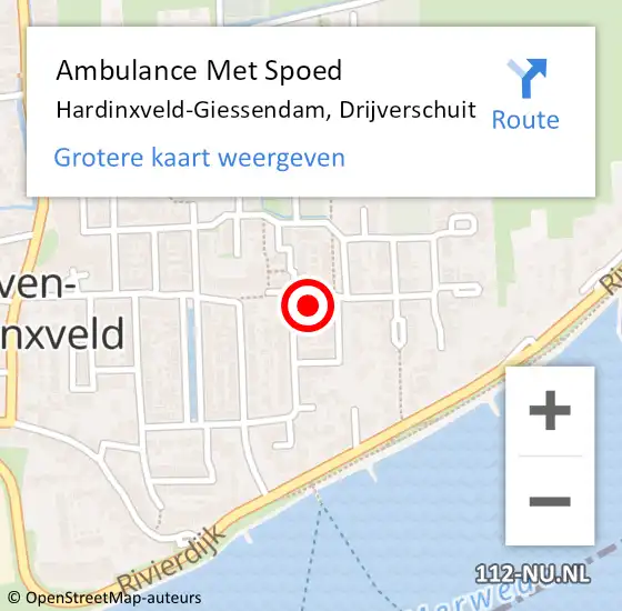 Locatie op kaart van de 112 melding: Ambulance Met Spoed Naar Hardinxveld-Giessendam, Drijverschuit op 3 maart 2022 10:25