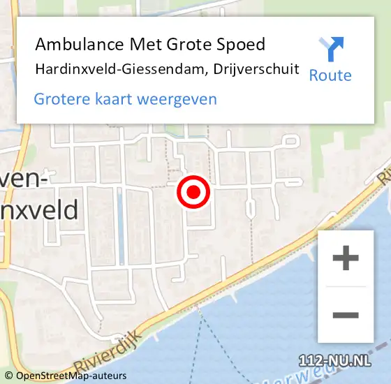 Locatie op kaart van de 112 melding: Ambulance Met Grote Spoed Naar Hardinxveld-Giessendam, Drijverschuit op 3 maart 2022 10:30