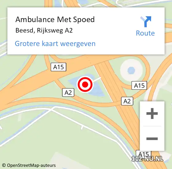 Locatie op kaart van de 112 melding: Ambulance Met Spoed Naar Beesd, Rijksweg A2 op 3 maart 2022 12:18
