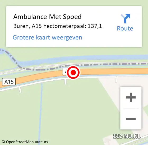 Locatie op kaart van de 112 melding: Ambulance Met Spoed Naar Buren, A15 hectometerpaal: 137,1 op 3 maart 2022 13:37