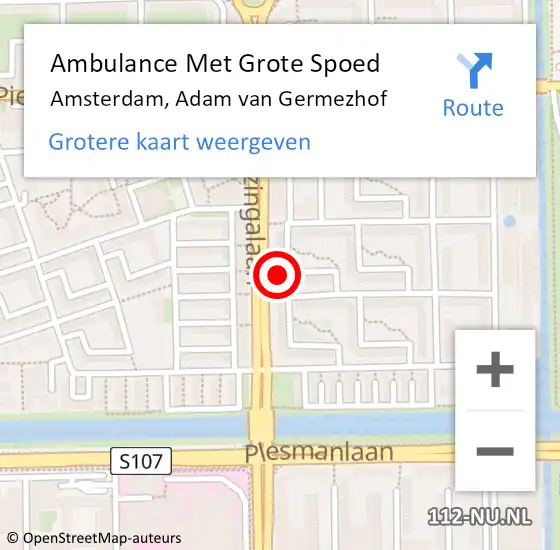 Locatie op kaart van de 112 melding: Ambulance Met Grote Spoed Naar Amsterdam, Adam van Germezhof op 3 maart 2022 13:52