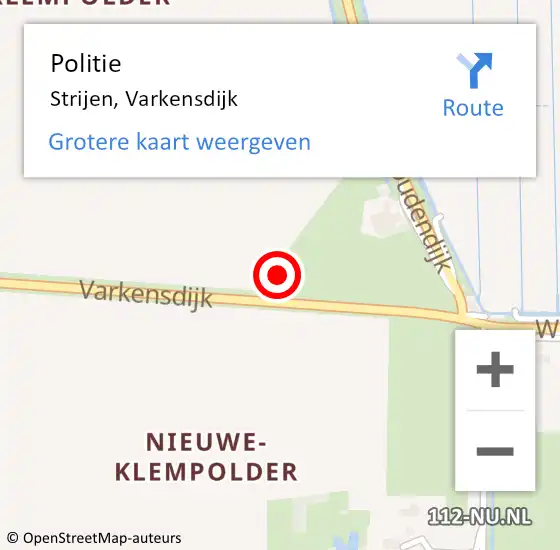 Locatie op kaart van de 112 melding: Politie Strijen, Varkensdijk op 3 maart 2022 14:53