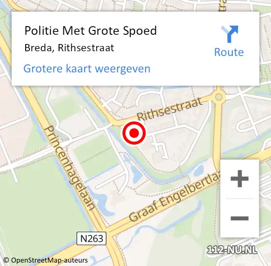 Locatie op kaart van de 112 melding: Politie Met Grote Spoed Naar Breda, Rithsestraat op 3 maart 2022 16:15