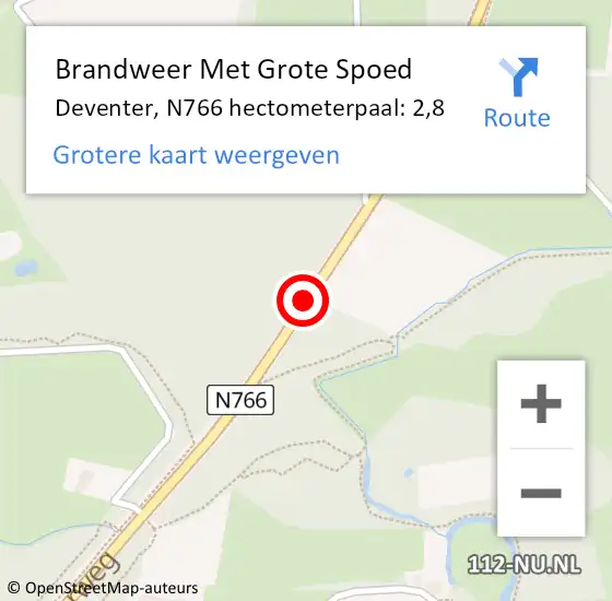 Locatie op kaart van de 112 melding: Brandweer Met Grote Spoed Naar Deventer, N766 hectometerpaal: 2,8 op 3 maart 2022 16:36