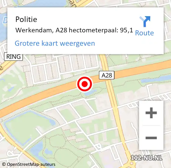 Locatie op kaart van de 112 melding: Politie Werkendam, A28 hectometerpaal: 95,1 op 3 maart 2022 17:15