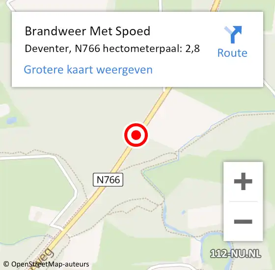 Locatie op kaart van de 112 melding: Brandweer Met Spoed Naar Deventer, N766 hectometerpaal: 2,8 op 3 maart 2022 17:30